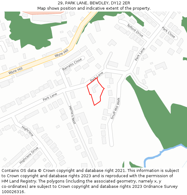 29, PARK LANE, BEWDLEY, DY12 2ER: Location map and indicative extent of plot