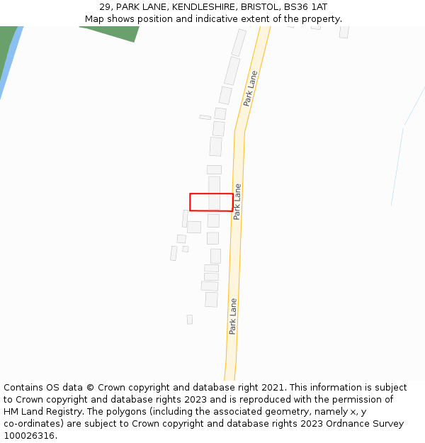 29, PARK LANE, KENDLESHIRE, BRISTOL, BS36 1AT: Location map and indicative extent of plot