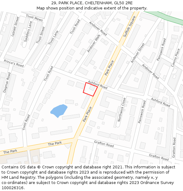 29, PARK PLACE, CHELTENHAM, GL50 2RE: Location map and indicative extent of plot