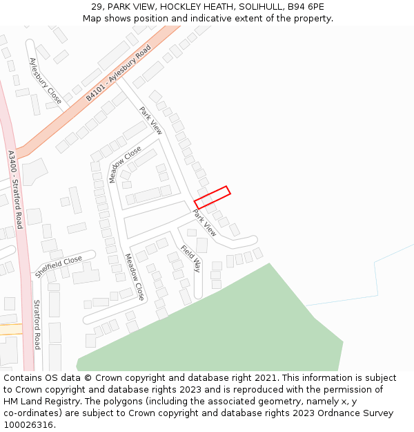 29, PARK VIEW, HOCKLEY HEATH, SOLIHULL, B94 6PE: Location map and indicative extent of plot