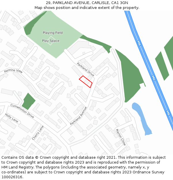 29, PARKLAND AVENUE, CARLISLE, CA1 3GN: Location map and indicative extent of plot