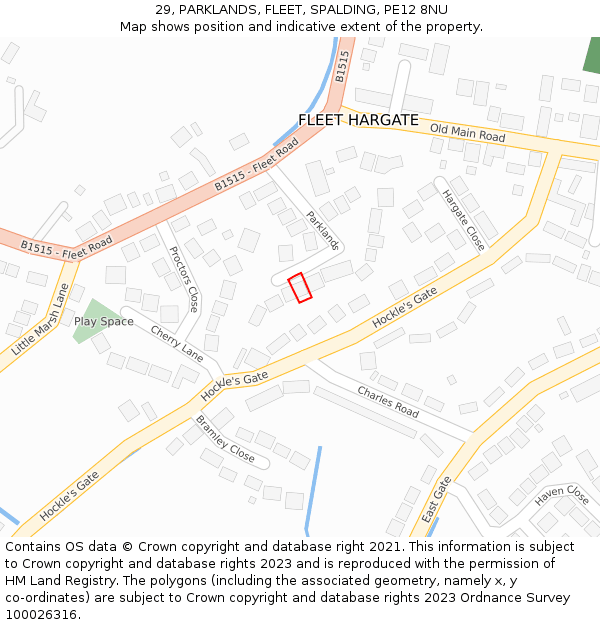 29, PARKLANDS, FLEET, SPALDING, PE12 8NU: Location map and indicative extent of plot