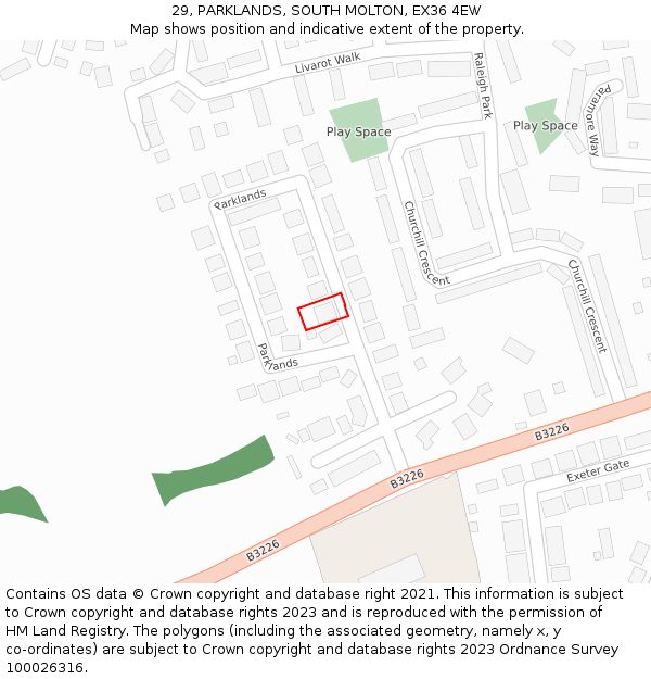 29, PARKLANDS, SOUTH MOLTON, EX36 4EW: Location map and indicative extent of plot