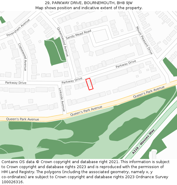 29, PARKWAY DRIVE, BOURNEMOUTH, BH8 9JW: Location map and indicative extent of plot
