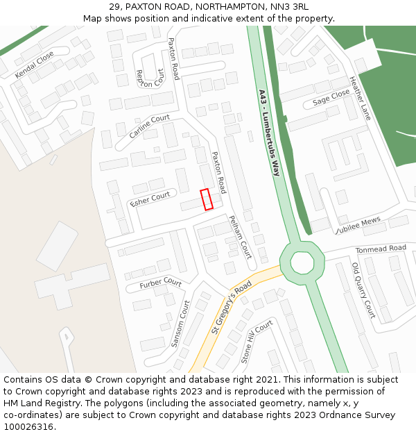 29, PAXTON ROAD, NORTHAMPTON, NN3 3RL: Location map and indicative extent of plot