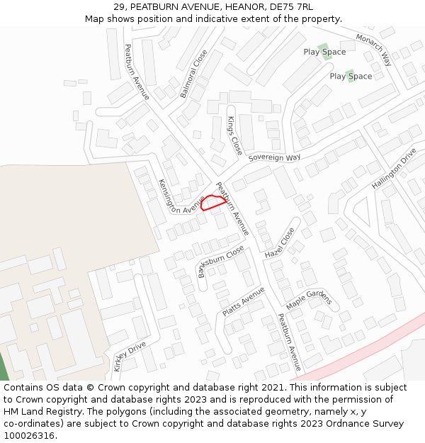 29, PEATBURN AVENUE, HEANOR, DE75 7RL: Location map and indicative extent of plot