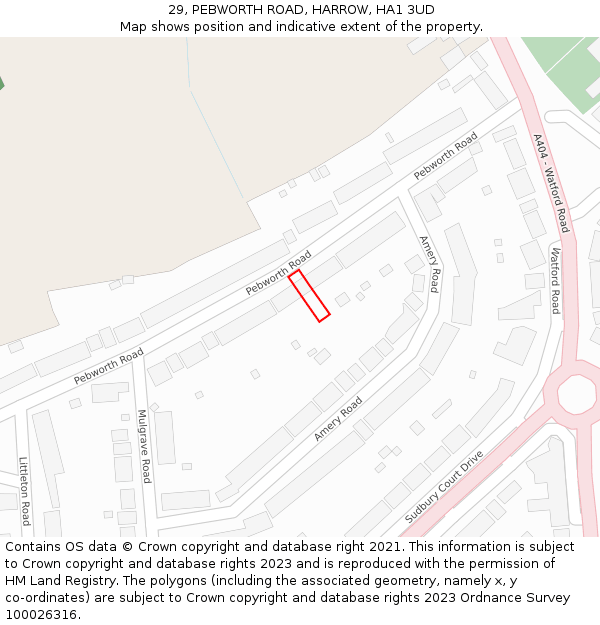 29, PEBWORTH ROAD, HARROW, HA1 3UD: Location map and indicative extent of plot