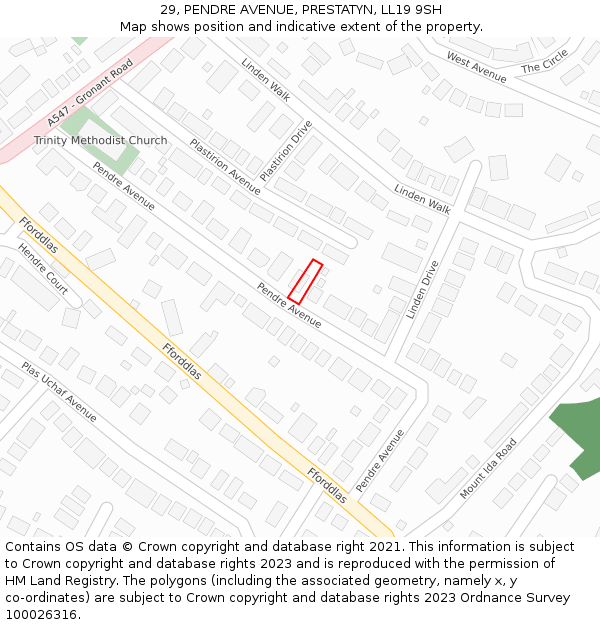 29, PENDRE AVENUE, PRESTATYN, LL19 9SH: Location map and indicative extent of plot