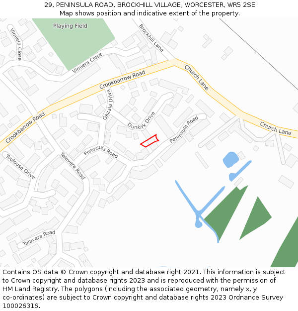 29, PENINSULA ROAD, BROCKHILL VILLAGE, WORCESTER, WR5 2SE: Location map and indicative extent of plot