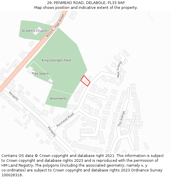 29, PENMEAD ROAD, DELABOLE, PL33 9AP: Location map and indicative extent of plot