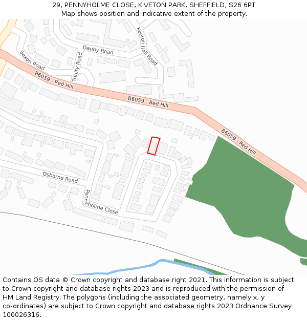 29, PENNYHOLME CLOSE, KIVETON PARK, SHEFFIELD, S26 6PT: Location map and indicative extent of plot