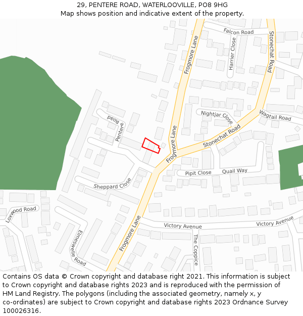 29, PENTERE ROAD, WATERLOOVILLE, PO8 9HG: Location map and indicative extent of plot