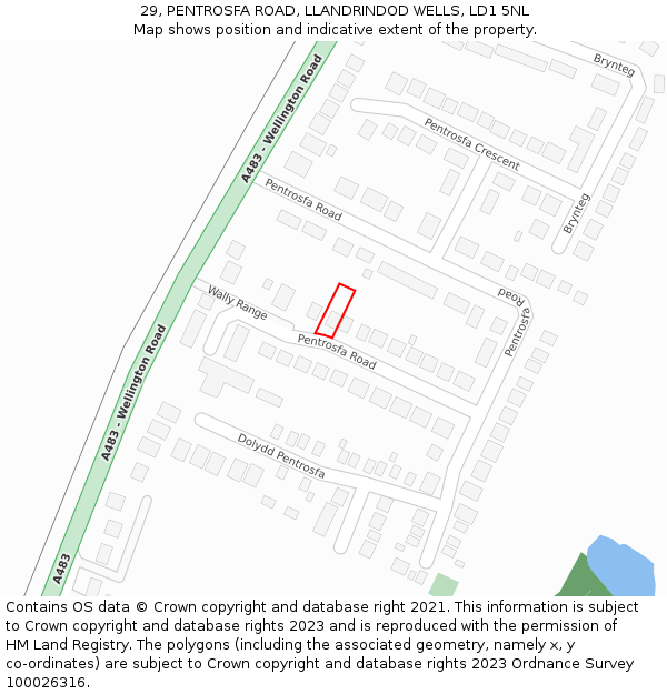 29, PENTROSFA ROAD, LLANDRINDOD WELLS, LD1 5NL: Location map and indicative extent of plot
