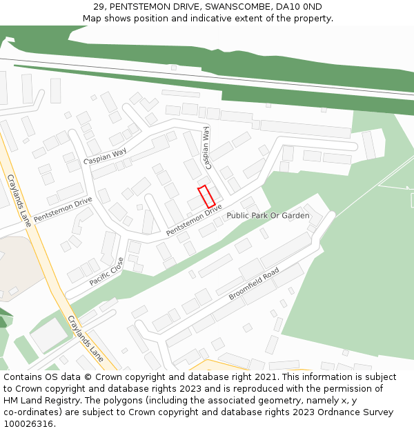 29, PENTSTEMON DRIVE, SWANSCOMBE, DA10 0ND: Location map and indicative extent of plot