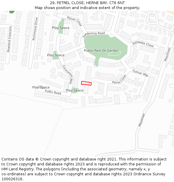 29, PETREL CLOSE, HERNE BAY, CT6 6NT: Location map and indicative extent of plot