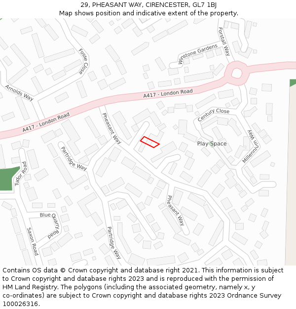 29, PHEASANT WAY, CIRENCESTER, GL7 1BJ: Location map and indicative extent of plot