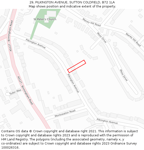 29, PILKINGTON AVENUE, SUTTON COLDFIELD, B72 1LA: Location map and indicative extent of plot