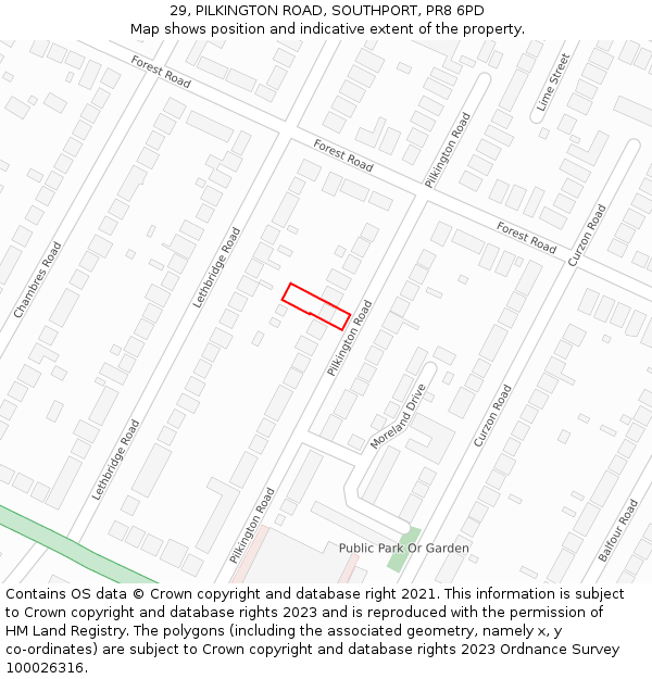 29, PILKINGTON ROAD, SOUTHPORT, PR8 6PD: Location map and indicative extent of plot