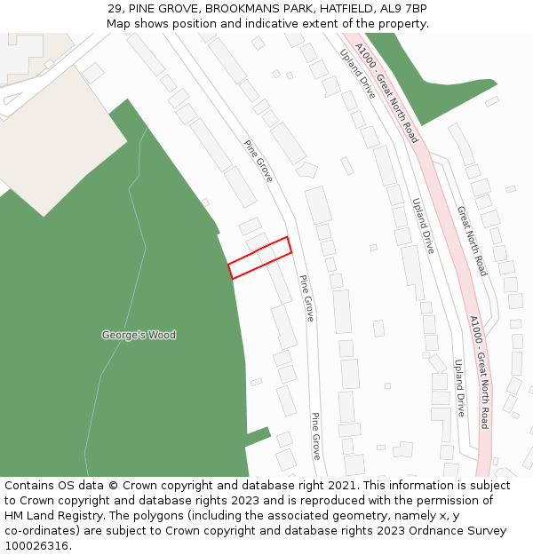 29, PINE GROVE, BROOKMANS PARK, HATFIELD, AL9 7BP: Location map and indicative extent of plot
