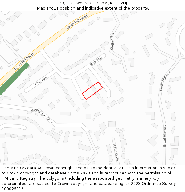 29, PINE WALK, COBHAM, KT11 2HJ: Location map and indicative extent of plot