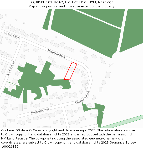 29, PINEHEATH ROAD, HIGH KELLING, HOLT, NR25 6QF: Location map and indicative extent of plot