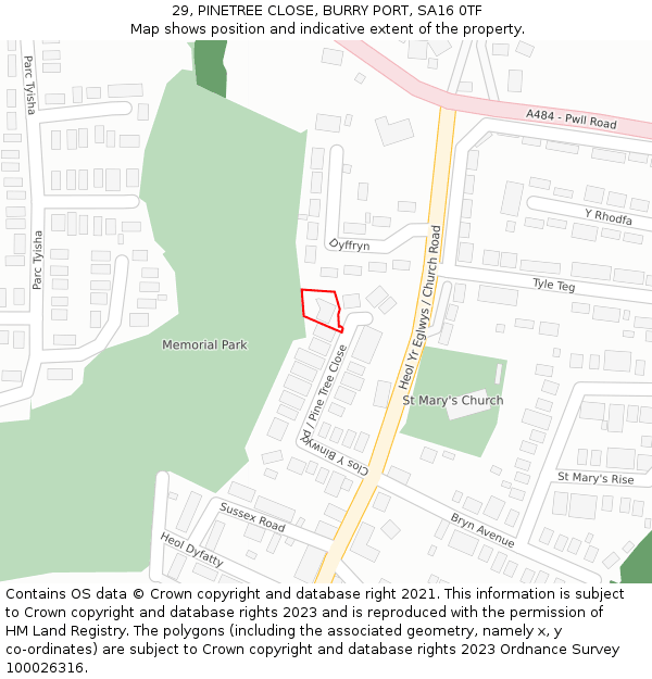 29, PINETREE CLOSE, BURRY PORT, SA16 0TF: Location map and indicative extent of plot