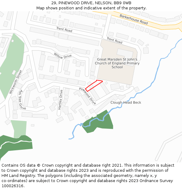 29, PINEWOOD DRIVE, NELSON, BB9 0WB: Location map and indicative extent of plot