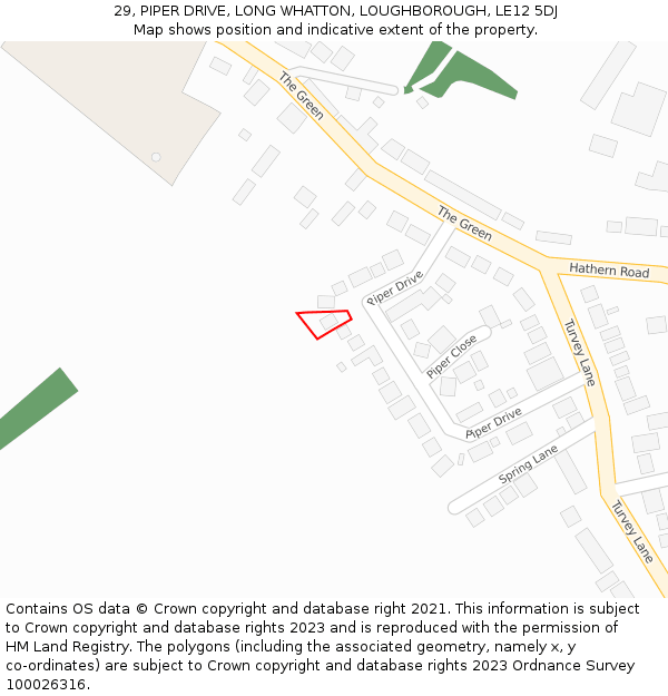 29, PIPER DRIVE, LONG WHATTON, LOUGHBOROUGH, LE12 5DJ: Location map and indicative extent of plot