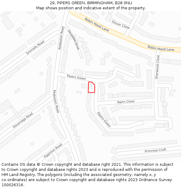 29, PIPERS GREEN, BIRMINGHAM, B28 0NU: Location map and indicative extent of plot