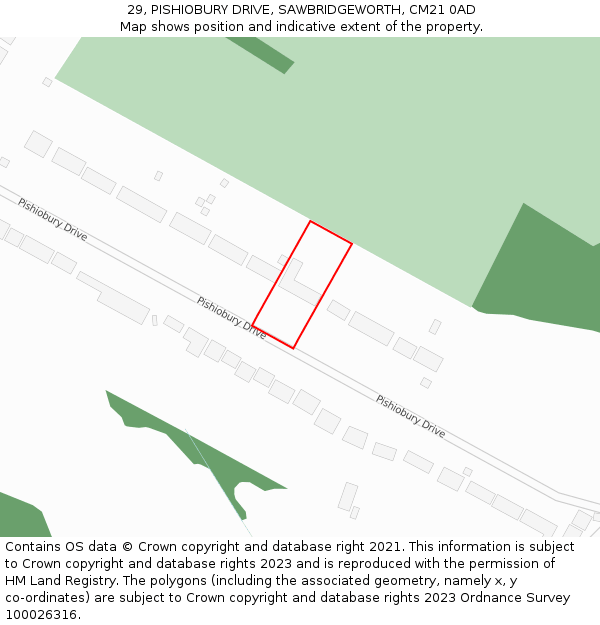 29, PISHIOBURY DRIVE, SAWBRIDGEWORTH, CM21 0AD: Location map and indicative extent of plot