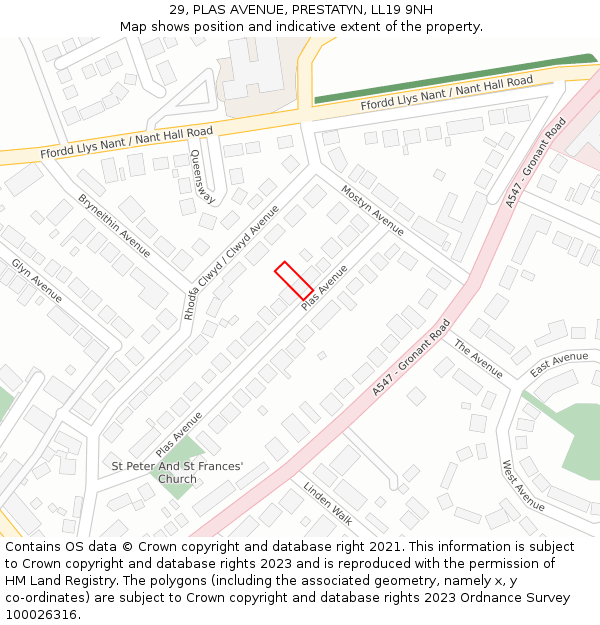 29, PLAS AVENUE, PRESTATYN, LL19 9NH: Location map and indicative extent of plot