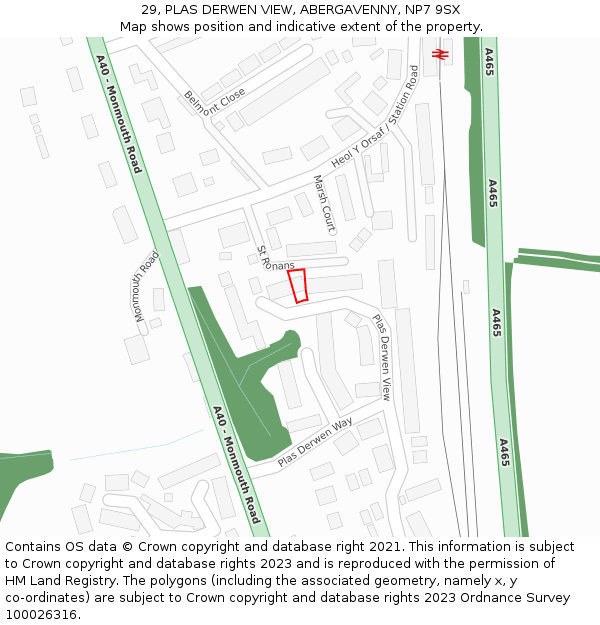 29, PLAS DERWEN VIEW, ABERGAVENNY, NP7 9SX: Location map and indicative extent of plot