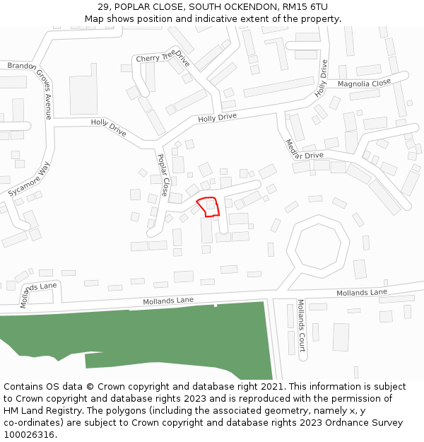 29, POPLAR CLOSE, SOUTH OCKENDON, RM15 6TU: Location map and indicative extent of plot