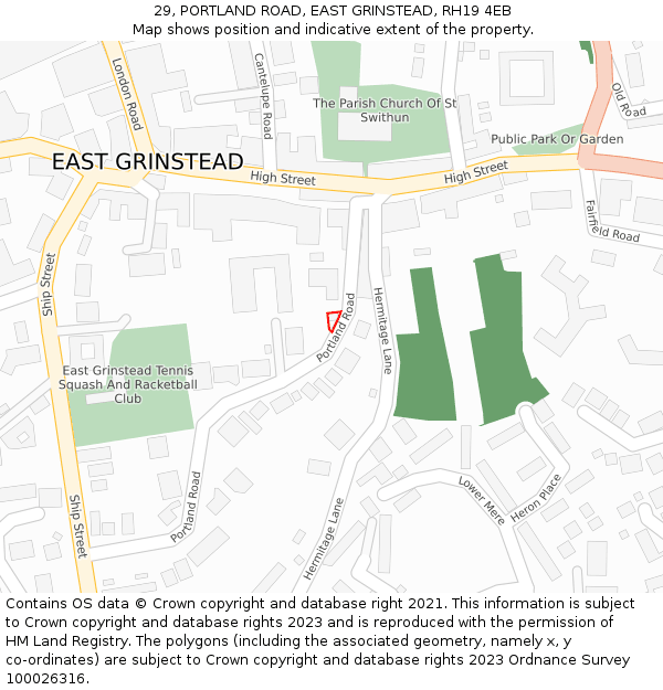 29, PORTLAND ROAD, EAST GRINSTEAD, RH19 4EB: Location map and indicative extent of plot