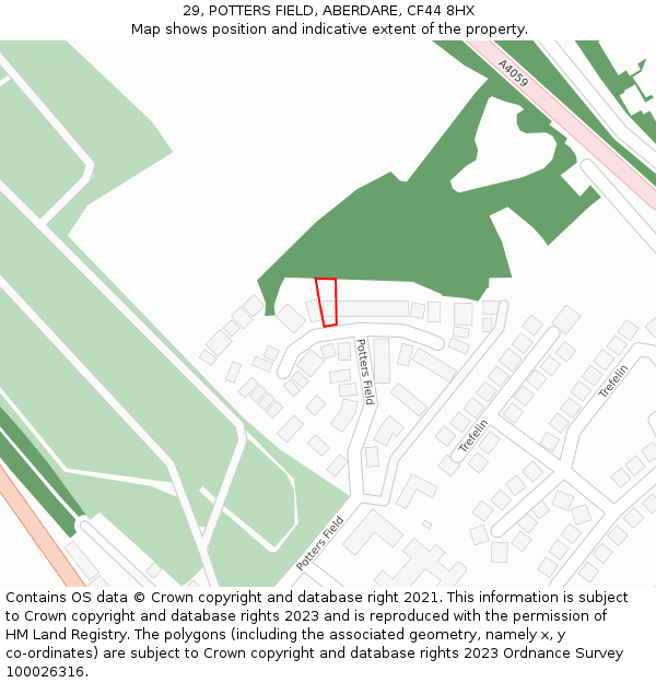 29, POTTERS FIELD, ABERDARE, CF44 8HX: Location map and indicative extent of plot