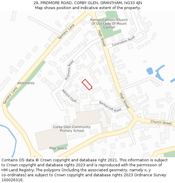 29, PRIDMORE ROAD, CORBY GLEN, GRANTHAM, NG33 4JN: Location map and indicative extent of plot