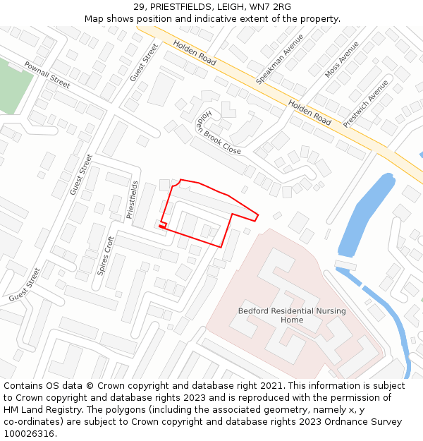 29, PRIESTFIELDS, LEIGH, WN7 2RG: Location map and indicative extent of plot