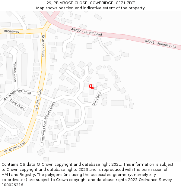29, PRIMROSE CLOSE, COWBRIDGE, CF71 7DZ: Location map and indicative extent of plot