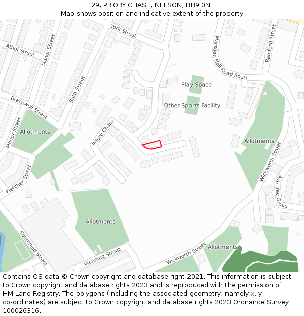 29, PRIORY CHASE, NELSON, BB9 0NT: Location map and indicative extent of plot