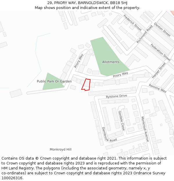 29, PRIORY WAY, BARNOLDSWICK, BB18 5HJ: Location map and indicative extent of plot