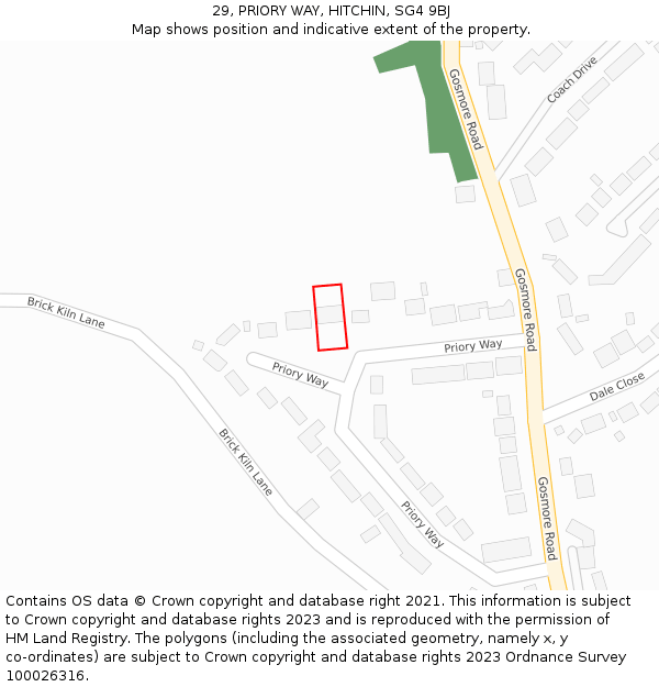 29, PRIORY WAY, HITCHIN, SG4 9BJ: Location map and indicative extent of plot