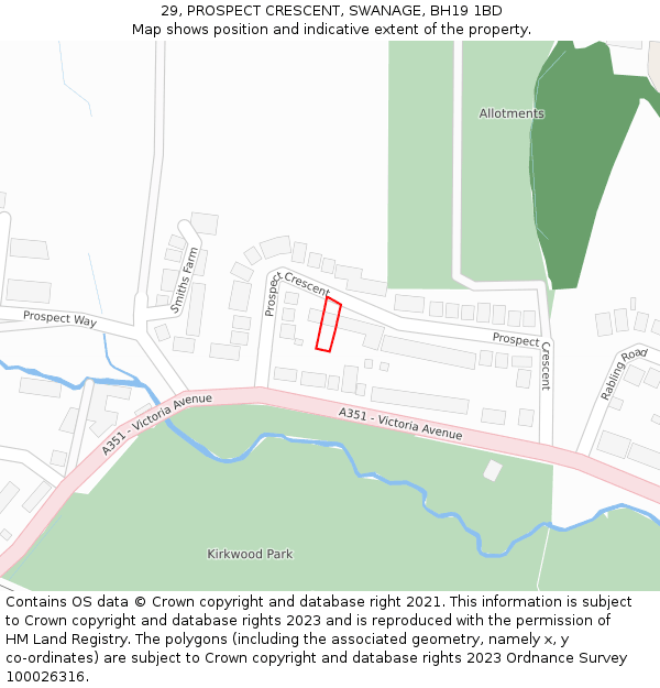 29, PROSPECT CRESCENT, SWANAGE, BH19 1BD: Location map and indicative extent of plot