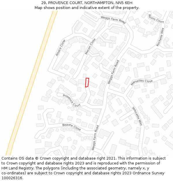 29, PROVENCE COURT, NORTHAMPTON, NN5 6EH: Location map and indicative extent of plot