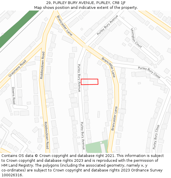 29, PURLEY BURY AVENUE, PURLEY, CR8 1JF: Location map and indicative extent of plot
