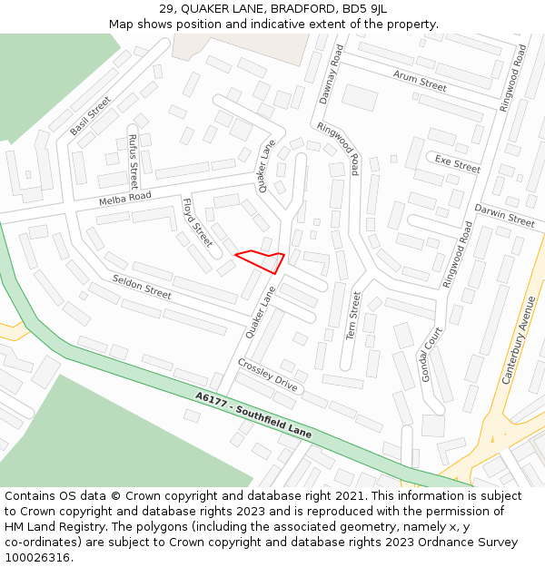 29, QUAKER LANE, BRADFORD, BD5 9JL: Location map and indicative extent of plot