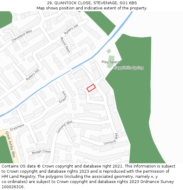 29, QUANTOCK CLOSE, STEVENAGE, SG1 6BS: Location map and indicative extent of plot