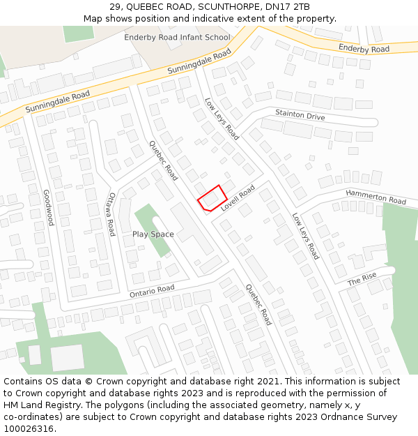 29, QUEBEC ROAD, SCUNTHORPE, DN17 2TB: Location map and indicative extent of plot