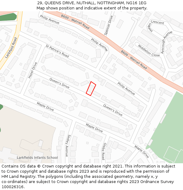 29, QUEENS DRIVE, NUTHALL, NOTTINGHAM, NG16 1EG: Location map and indicative extent of plot