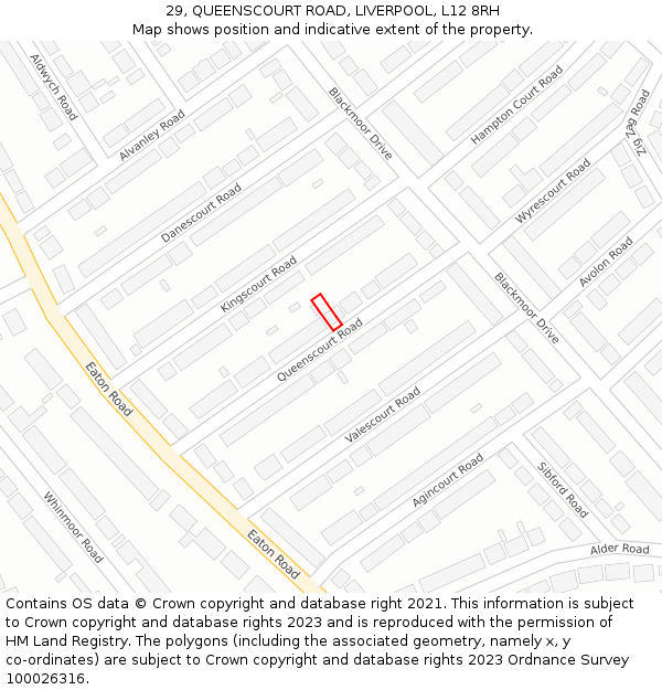 29, QUEENSCOURT ROAD, LIVERPOOL, L12 8RH: Location map and indicative extent of plot