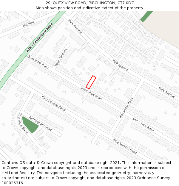 29, QUEX VIEW ROAD, BIRCHINGTON, CT7 0DZ: Location map and indicative extent of plot